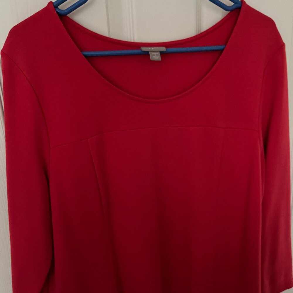 J Jill Red Ponte Knit Dress with Seaming front & back, 3/4 sleeves, Size L